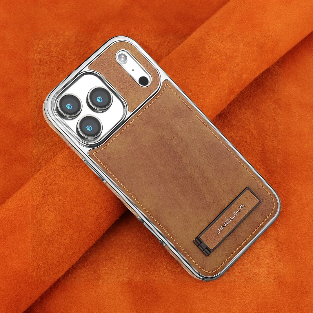 适用苹果17ProMax防摔皮革手机壳商务iphone17折叠支架高档保护套