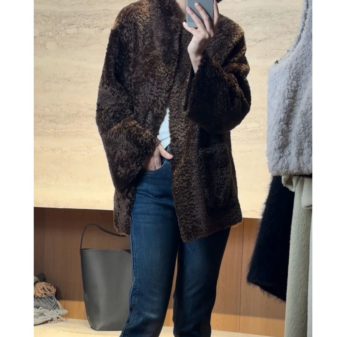 TANTAN 轻奢时尚宽松秋冬羊皮毛一体外套4274