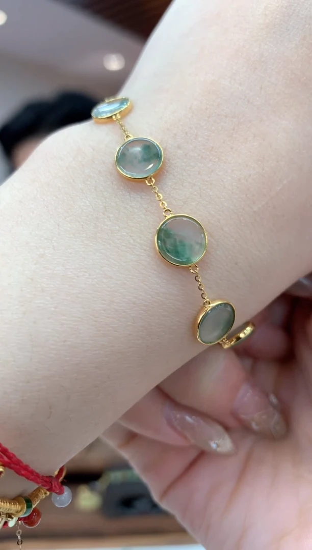 【闪购商品】翡翠手链18K金镶嵌手链