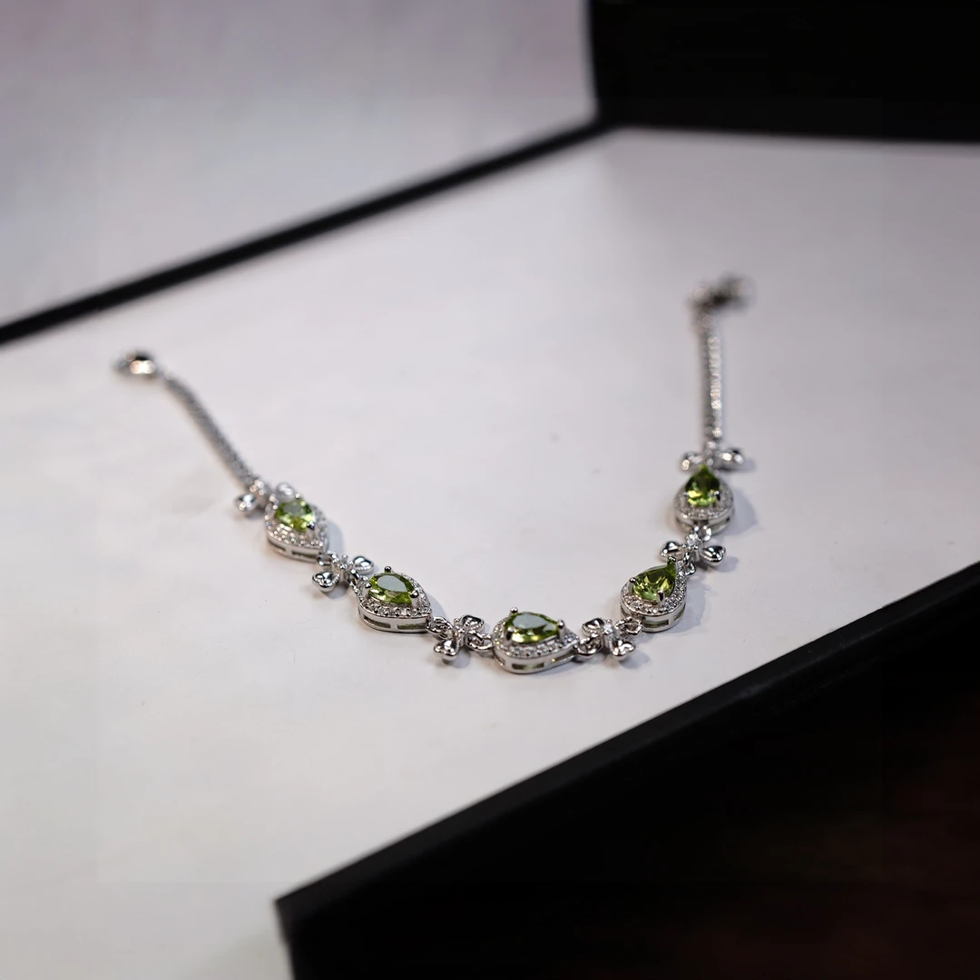 S925橄榄石水滴款手链 KT24052704