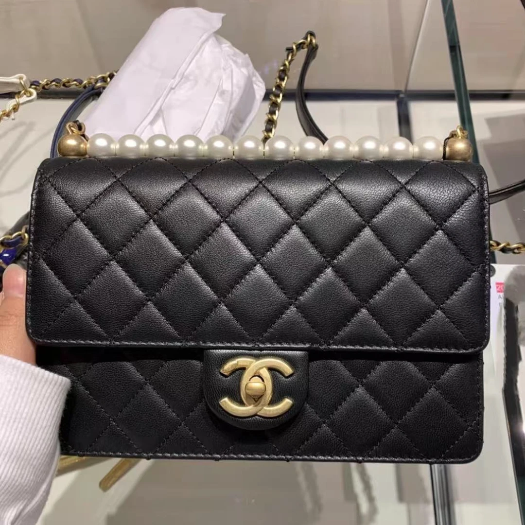 99新 Chanel/香奈儿 4929|香奈儿黑金新款横版珍珠斜挎包单肩包