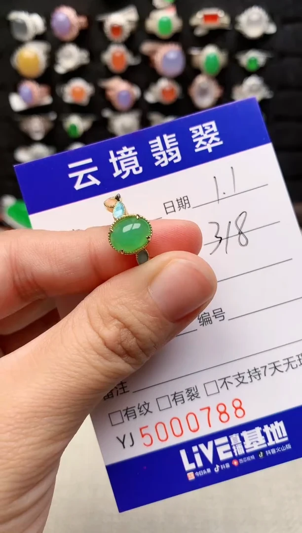 银S925镶嵌戒指翡翠0788