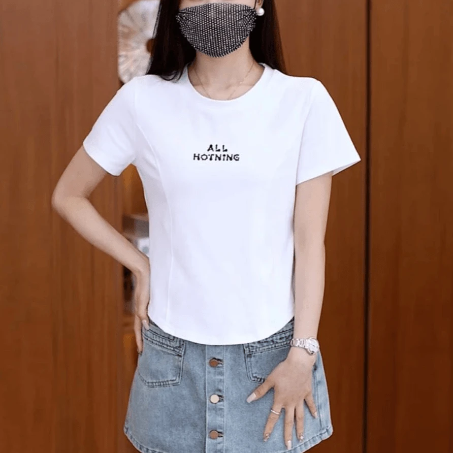 【直播新品】2025新款气质鱼骨t恤显瘦洋气时尚韩版休闲圆领短袖