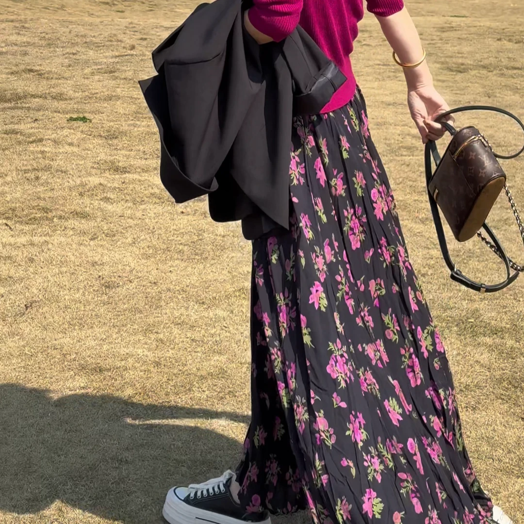 2025显瘦半身裙气质复古印花大摆碎花百搭