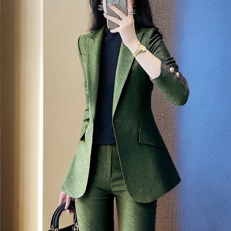 西装外套女绿色设计感小众收腰西服高级感通勤职场高级感正装品质
