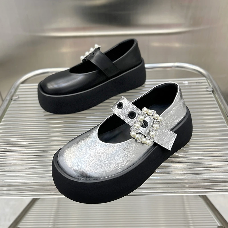 2301312-2大头玛丽珍单鞋女真皮厚底增高复古松糕水钻小皮鞋