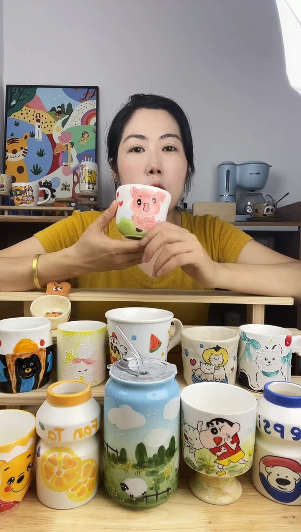 杯子景德镇高温釉下彩陶瓷手绘卡通创意