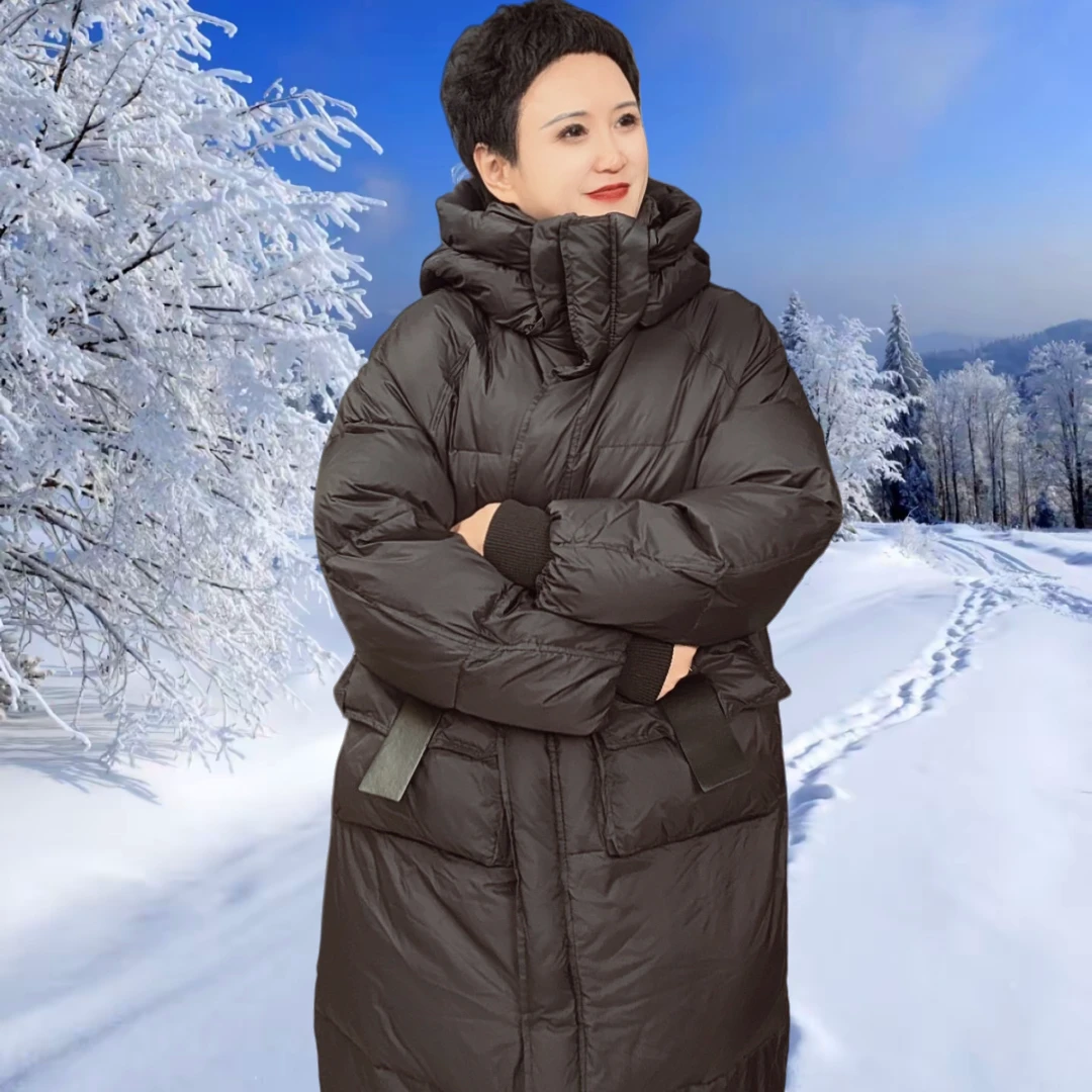 女装羽绒服厚款长袖秋冬长款保暖连帽中长款加厚冬季休闲时尚防风