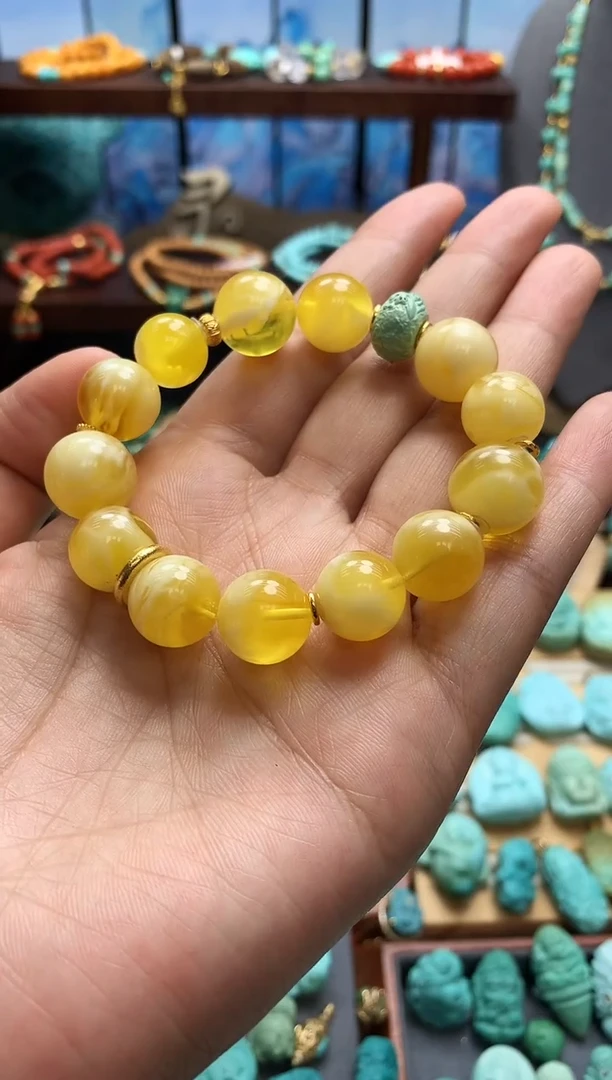 手链蜜蜡18K金镶嵌蜜蜡手串