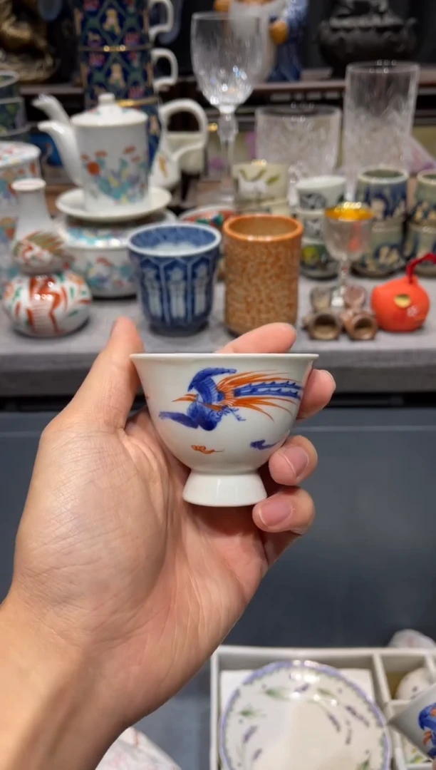 瓷片柴烧手绘茶杯