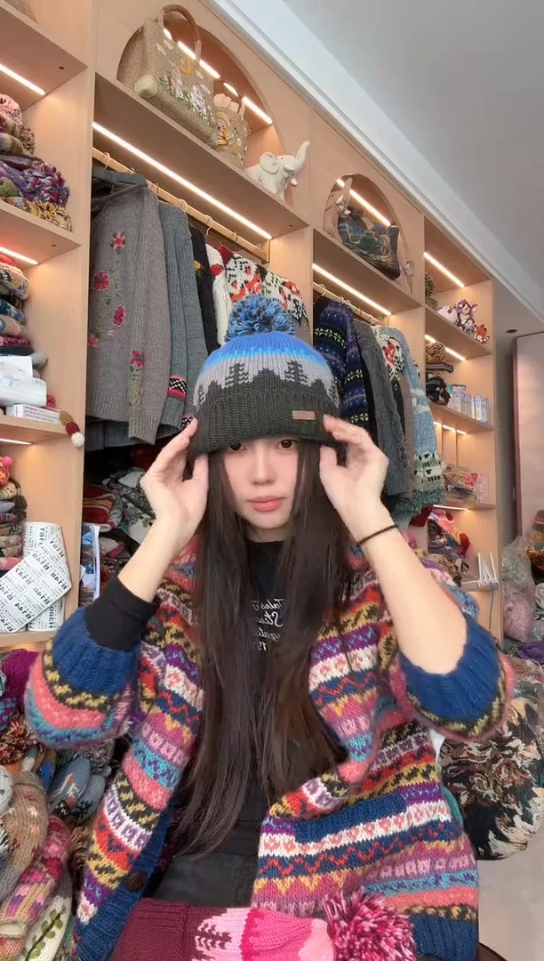 羊毛灰蓝翻边帽