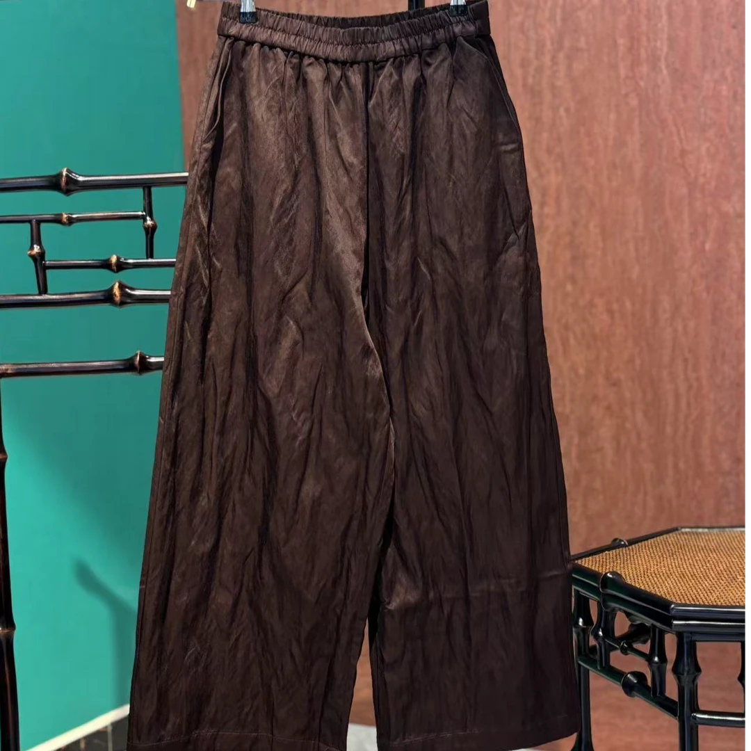 褶皱设计款纯色黑色裤子百搭宽松阔腿裤长裤松紧腰嘉嘉裤子新款