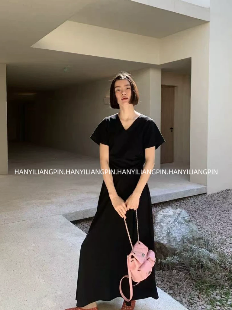 【黑天鹅】法式V领气质两件套裙