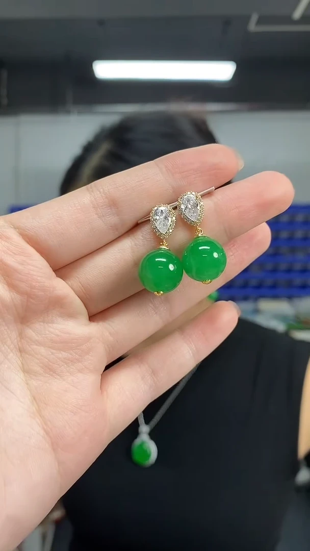 银S925镶嵌翡翠耳饰多样性发其一颜色微差