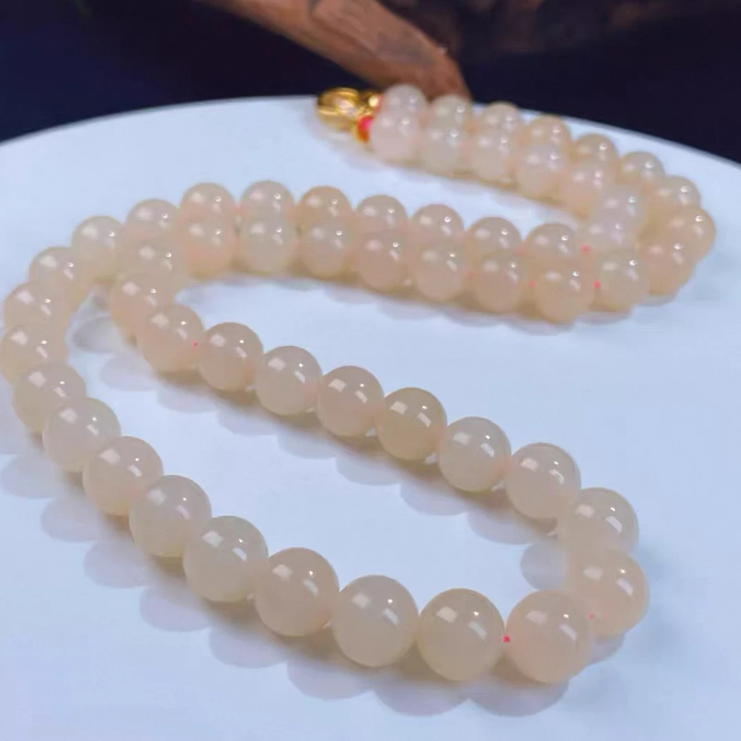 和田玉8mm藕粉项链 多样性发其一