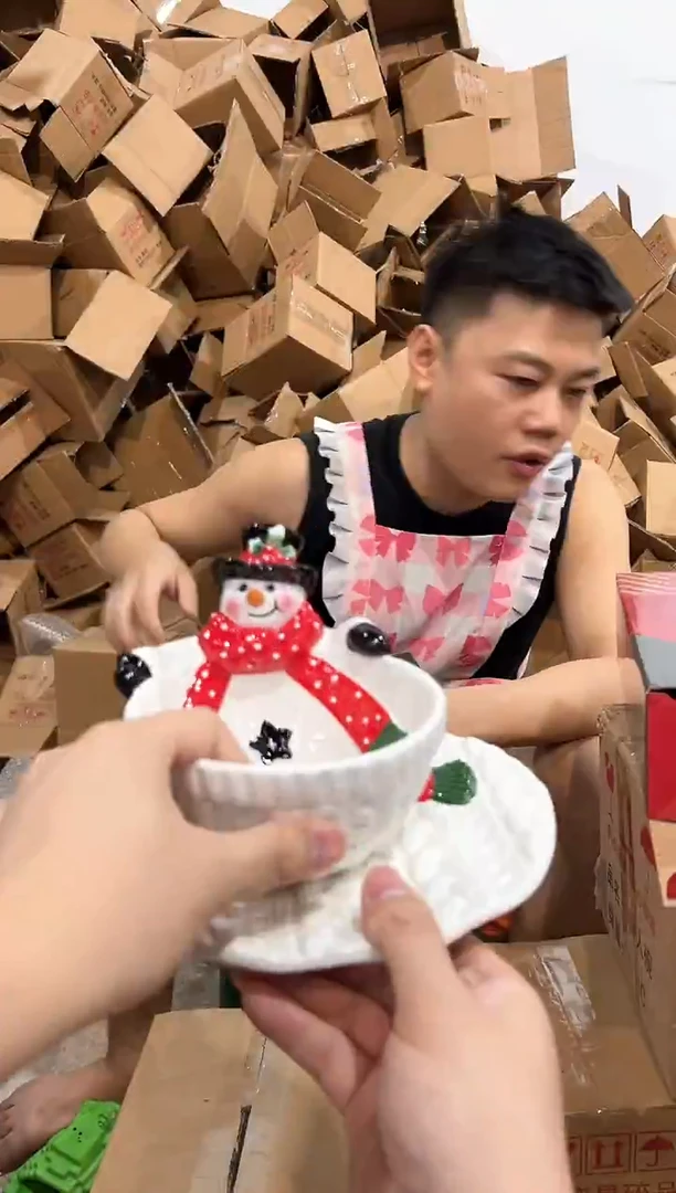 瓷片原盒雪人盘加雪人碗