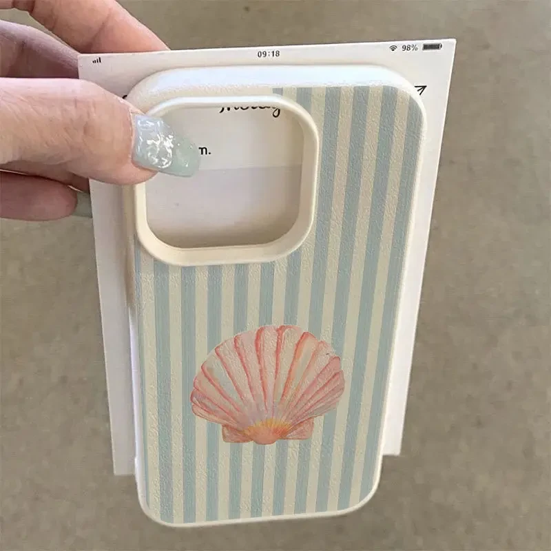 清新贝壳条纹适用苹果/华为/荣耀oppo小米红米vivo全包防摔手机壳