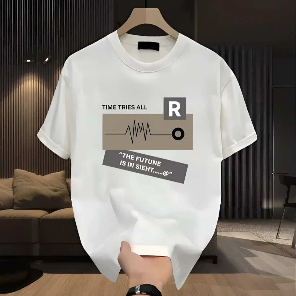 2025夏季美式潮牌男士短袖纯棉T恤休闲圆领上衣印花时尚痞帅男装