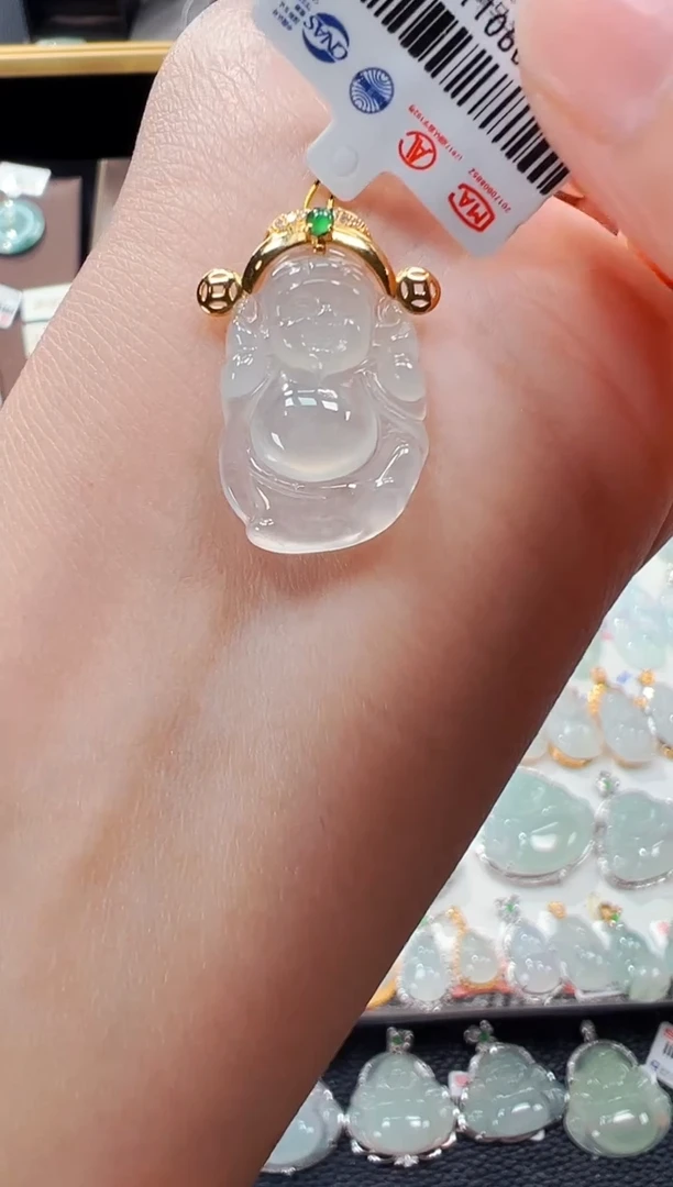 【闪购商品】翡翠吊坠(不含链)18K金镶嵌财神爷吊坠1130