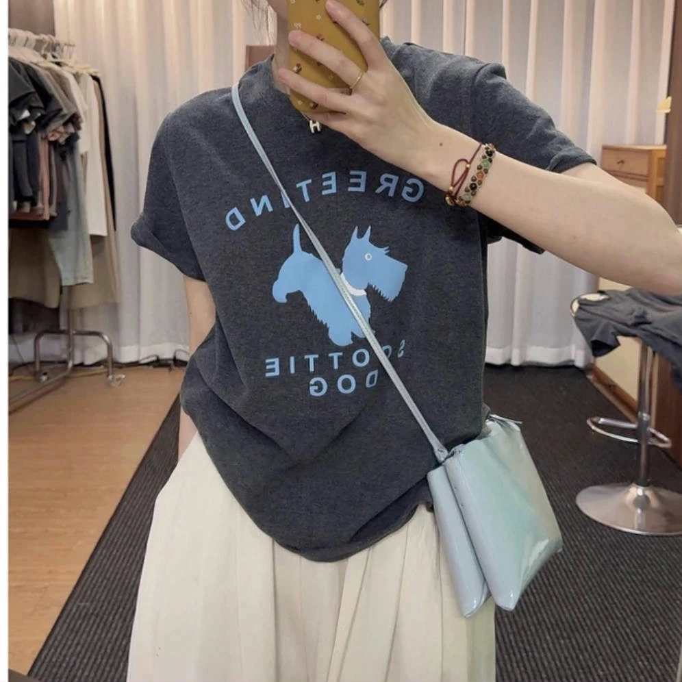 韩版风设计感正肩短袖T恤2025夏季新款时尚气质显瘦百搭减龄上衣