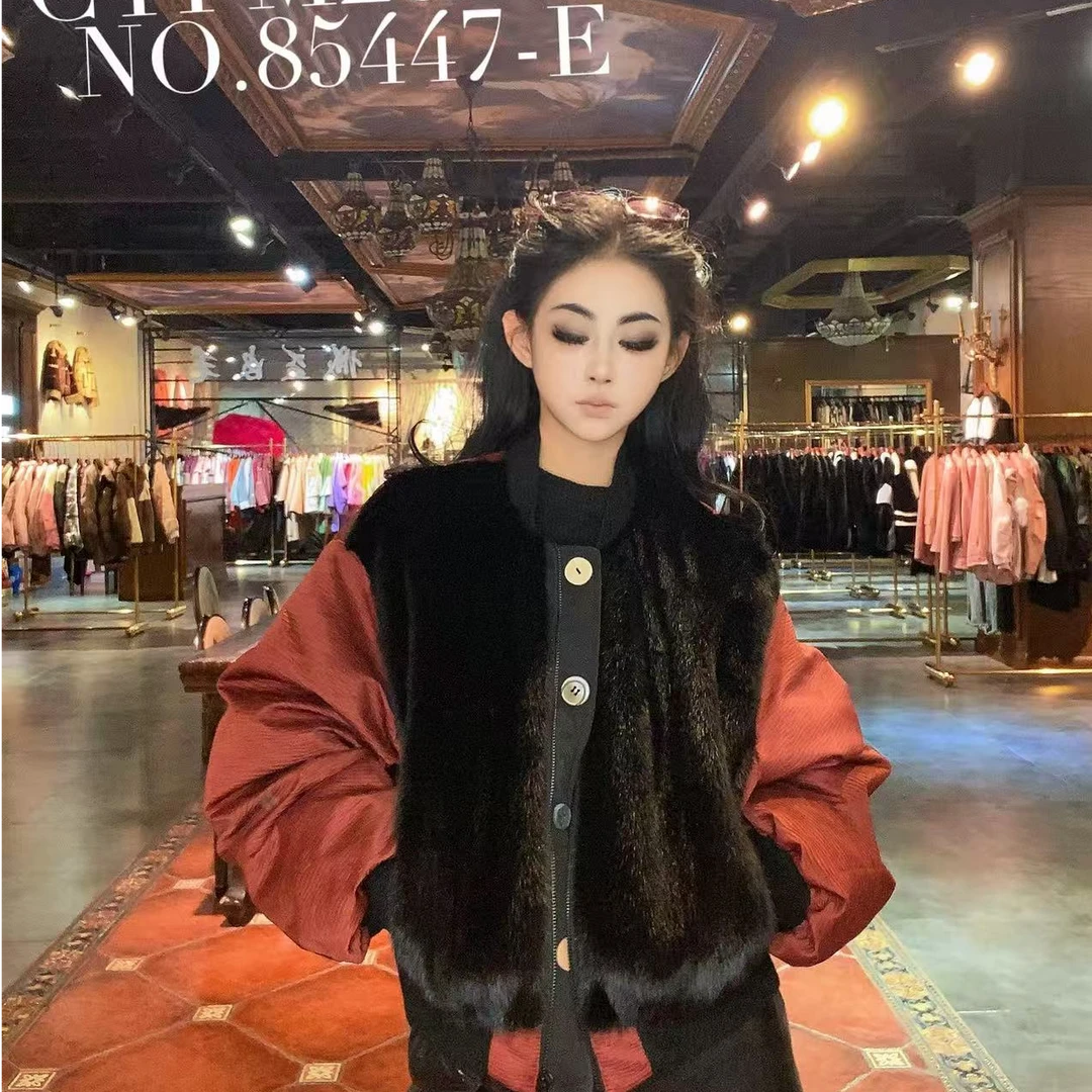 【CY】85447-E 2025新款时尚轻奢鹅绒水貂皮草外套