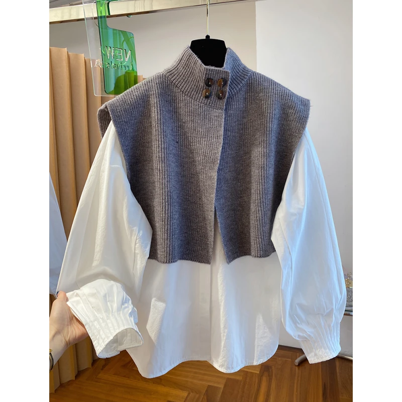 南油欧货针织马甲加白色衬衫两件套叠穿搭配上衣女2025年早春新款