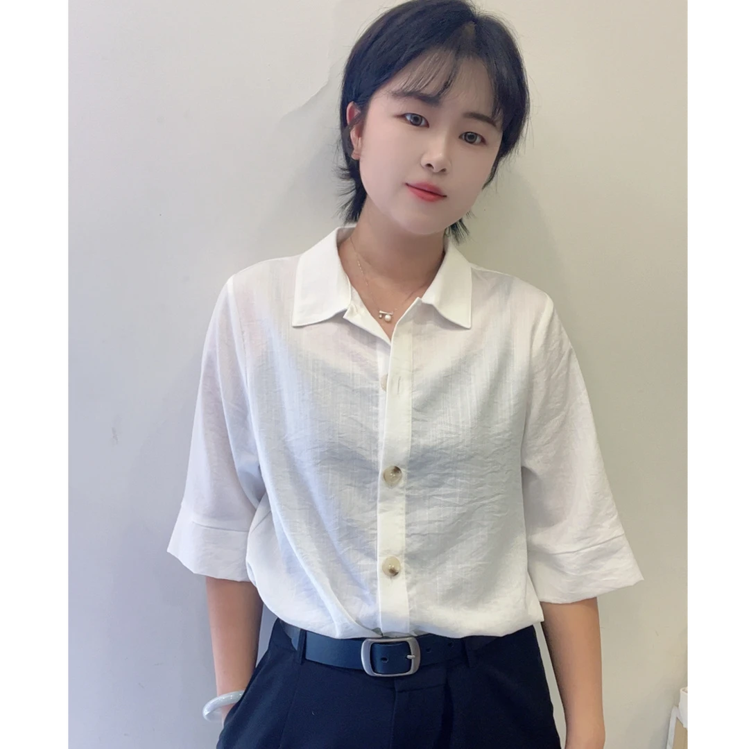 韩国M家女士衬衣新款翻领衬衫宽松百搭款