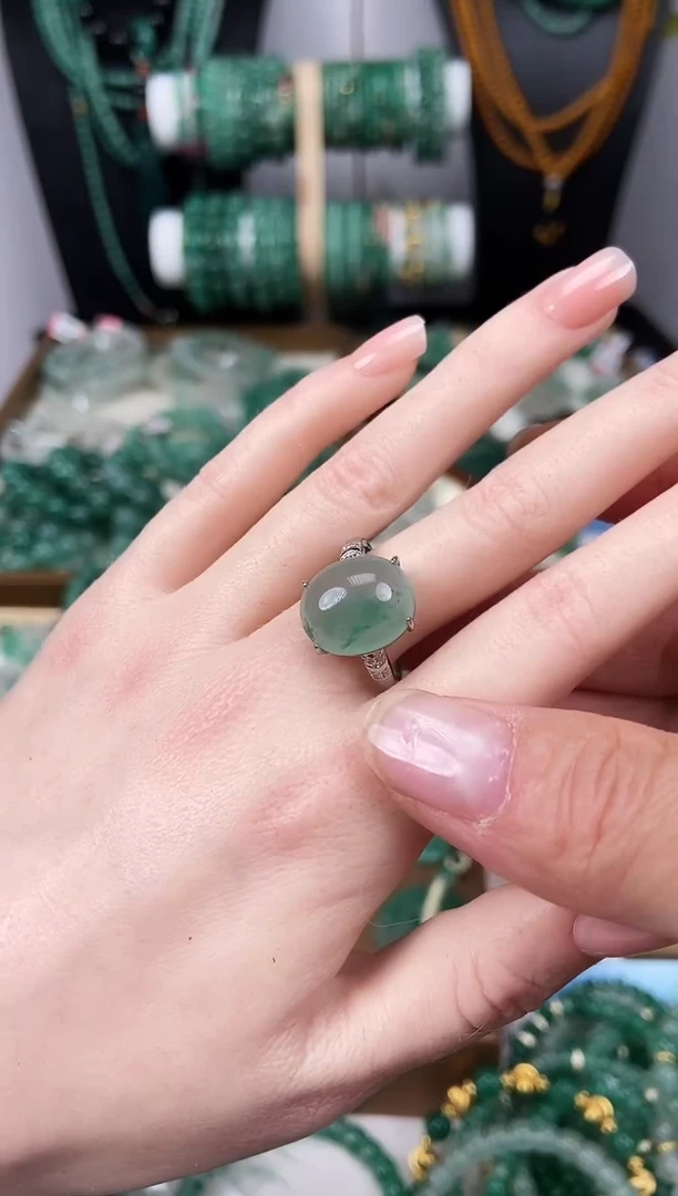 合金石英质玉（非洲翠）戒指开口型
