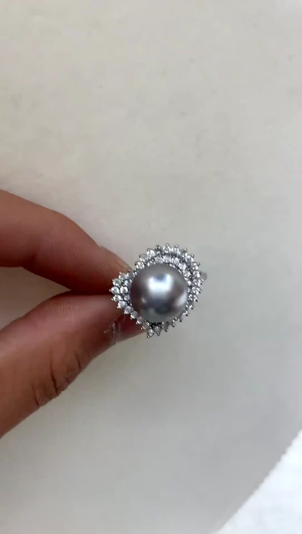 银S925镶嵌戒指海水珍珠11-12