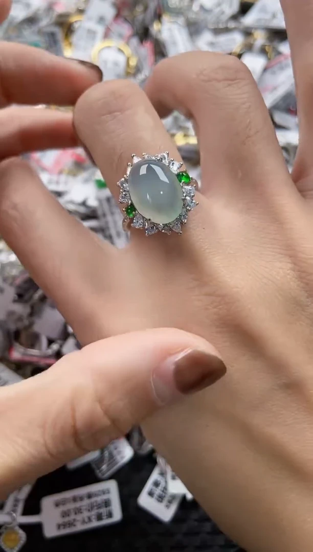 翡翠戒指银S925镶嵌3333----6