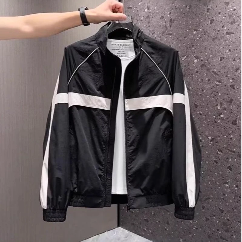 2025秋季新款男士拼接撞色外套时尚简约轻薄帅气立领潮流休闲夹克