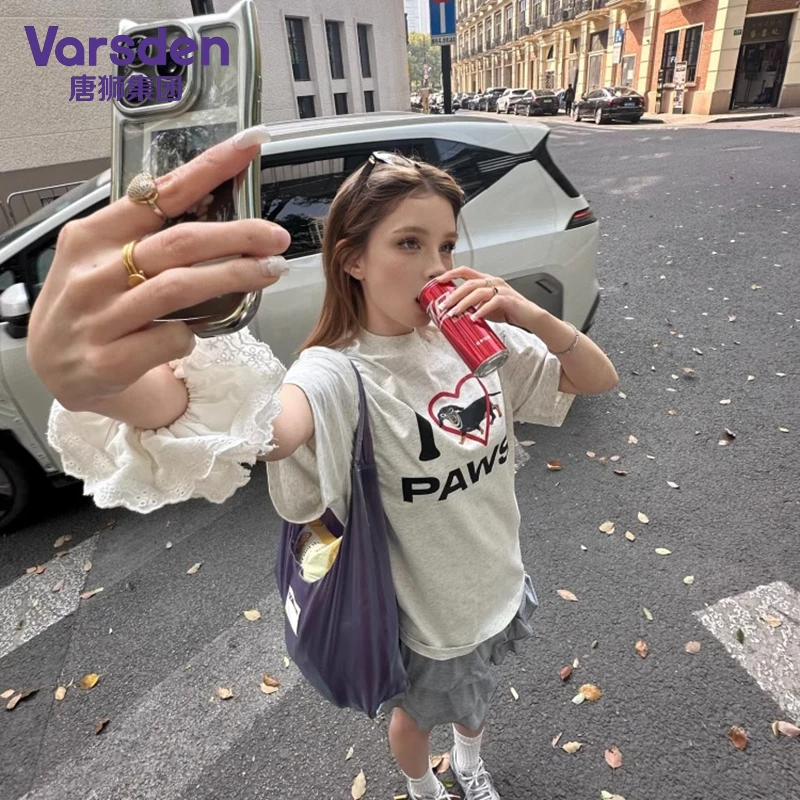 唐狮集团Varsden美式印花纯棉短袖T恤男夏季潮流高街圆领短袖上衣