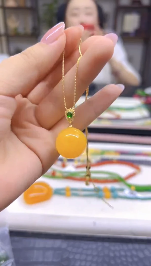 蜜蜡吊坠(赠链)银S925镀金镶嵌DIY款D02