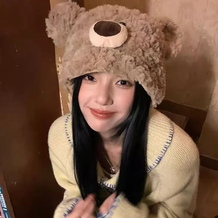男女同款24秋冬新款穿越玩偶毛绒渔夫帽甜美短檐小熊帽