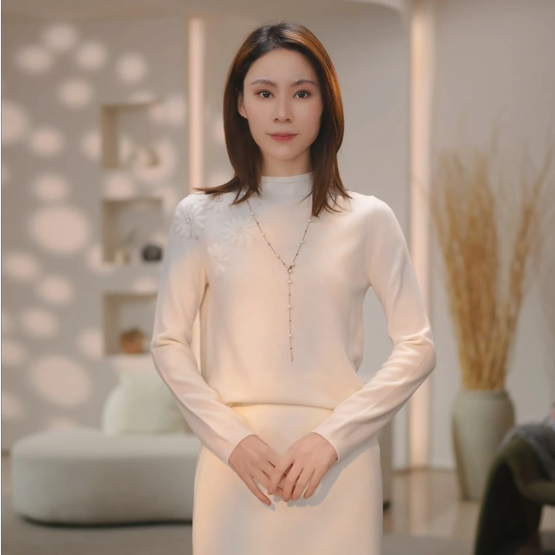 【富富专属】立体刺绣花朵羊绒羊毛半高领针织气质套头上衣女