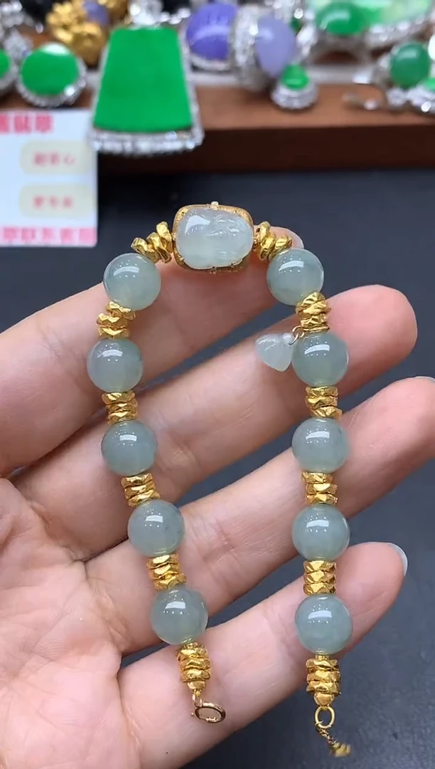 18K金镶嵌手链翡翠340-中国好珍宝