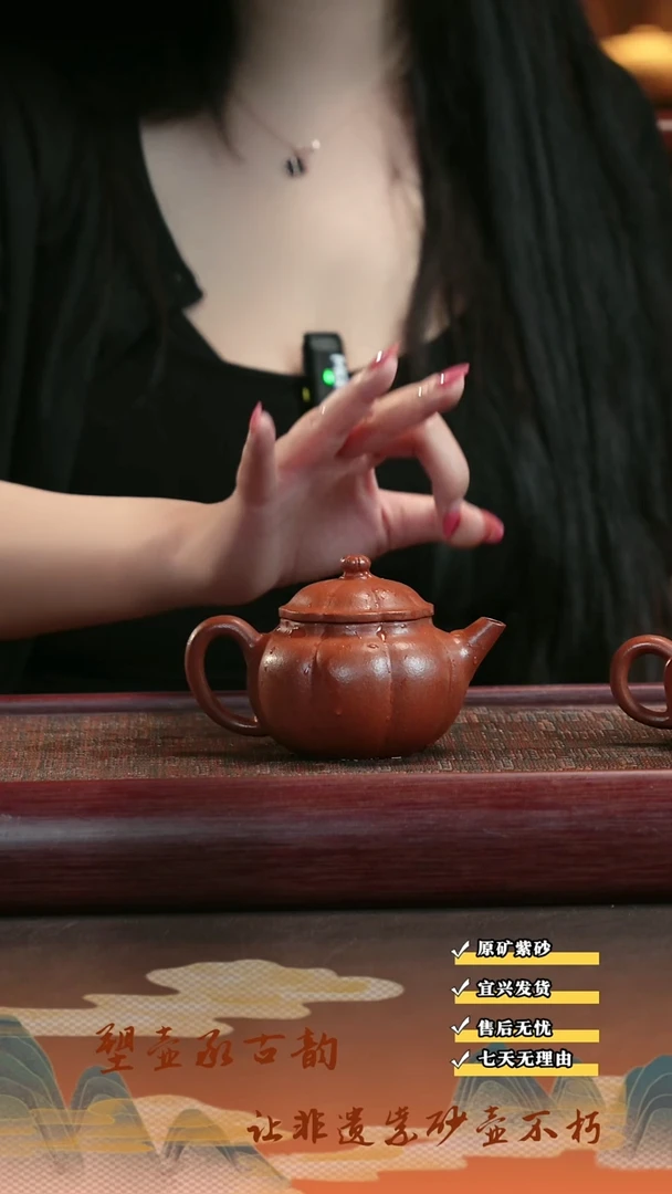 茶壶紫砂宜兴原矿紫砂 筋纹云悟壶 200cc 深砂朱泥