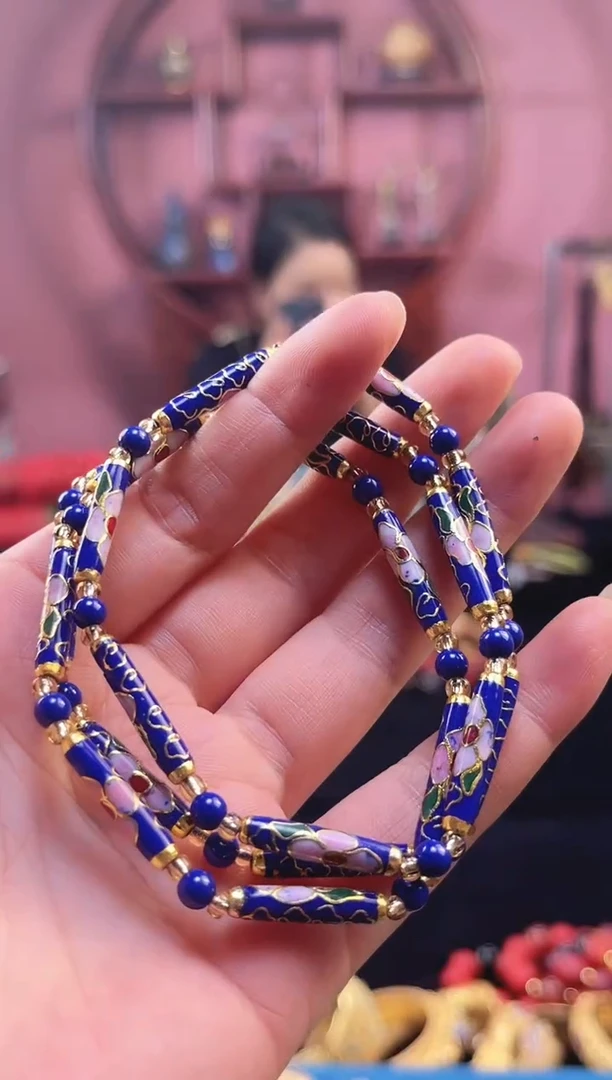 非遗 景泰蓝竹节项链 宝蓝