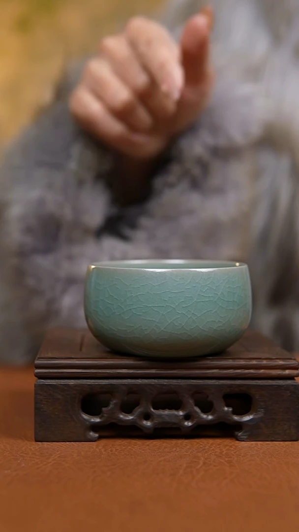 杯仿古翡翠绿釉小禅定杯瑕