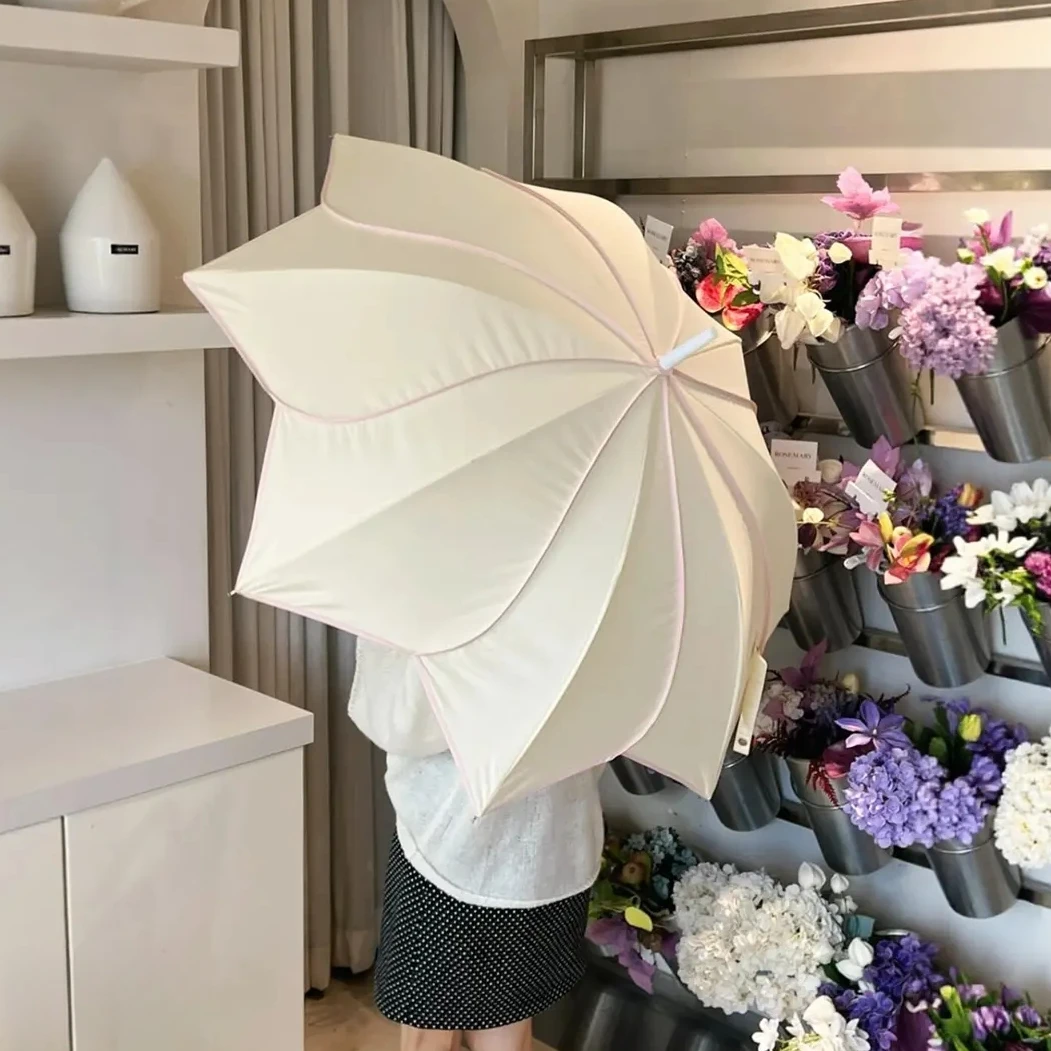 韩系自动花瓣长柄伞晴雨伞两用女加大加固抗风折叠便携高颜值雨伞