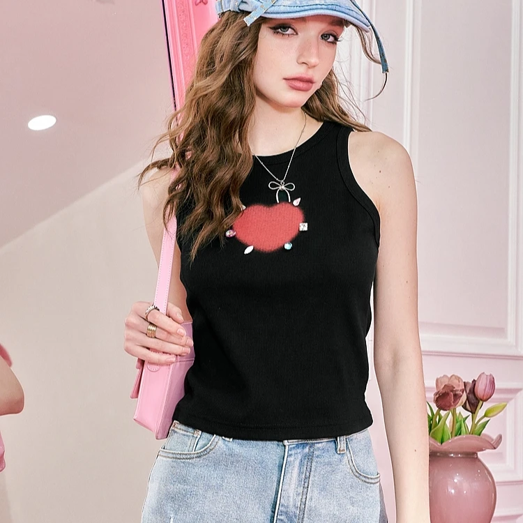 【芋总】妖精的口袋晕染爱心印花正肩短袖t恤女夏季新