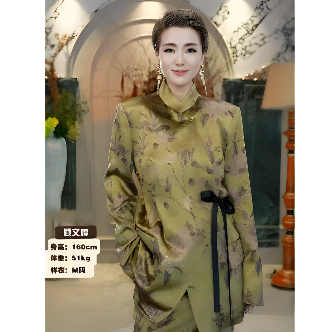 【顾文婷推荐】蒋云25 牡丹喜鹊碧绿中式斜襟西装 K25SS03006AA720