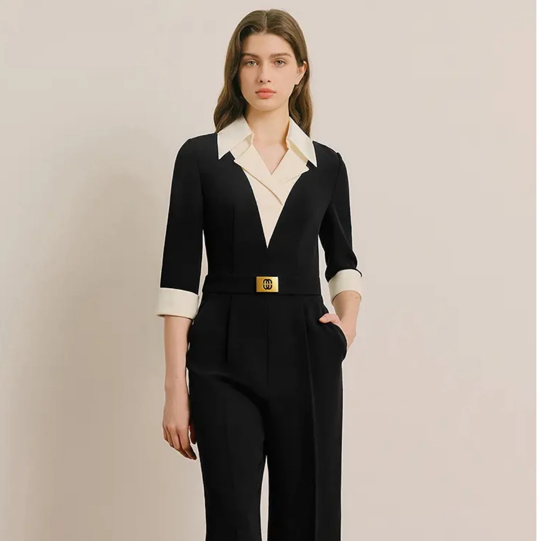 OBBLIGATO/奥丽嘉朵2025夏季经典撞色拼接连体裤1C65202200