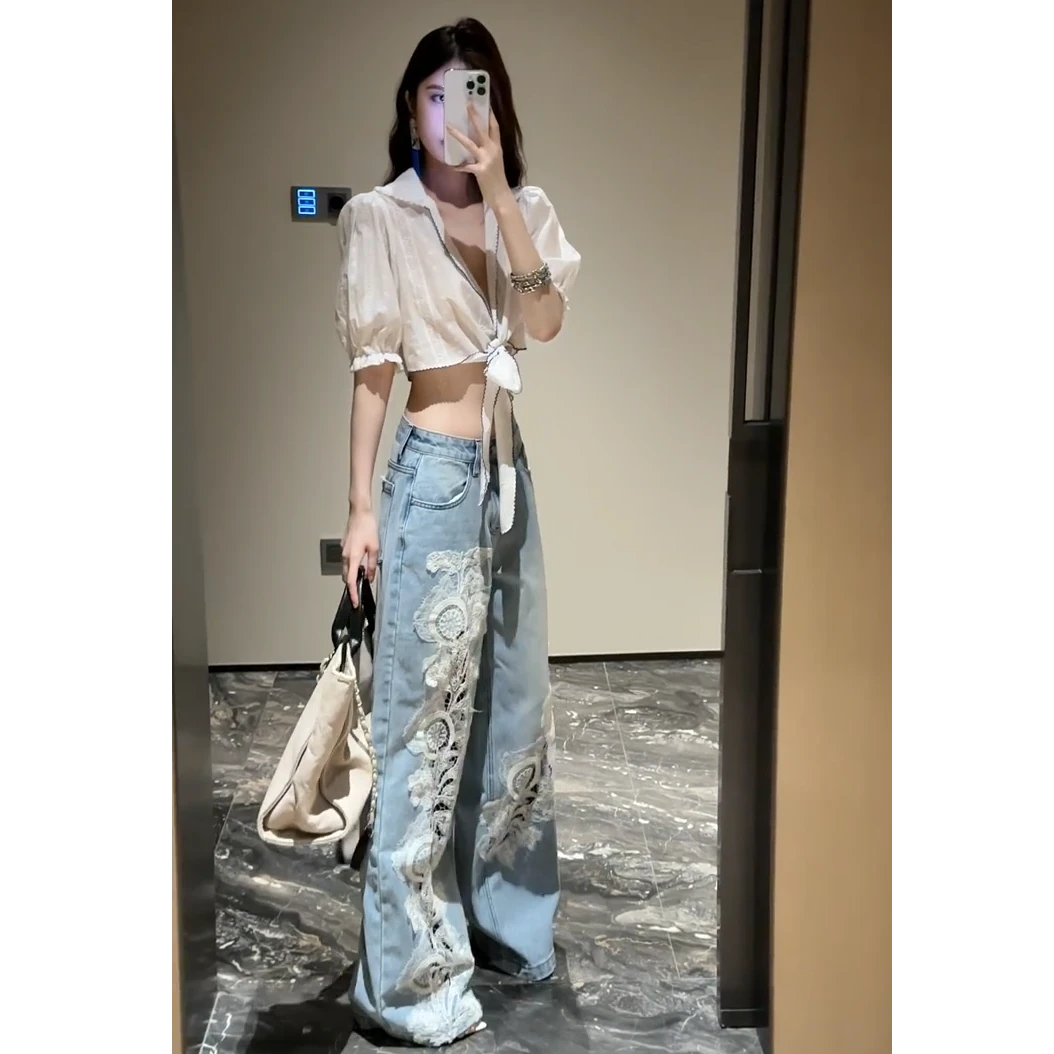 法式绑带v领短袖上衣女夏季修身显瘦纯欲短款衬衫女配高腰休闲裤