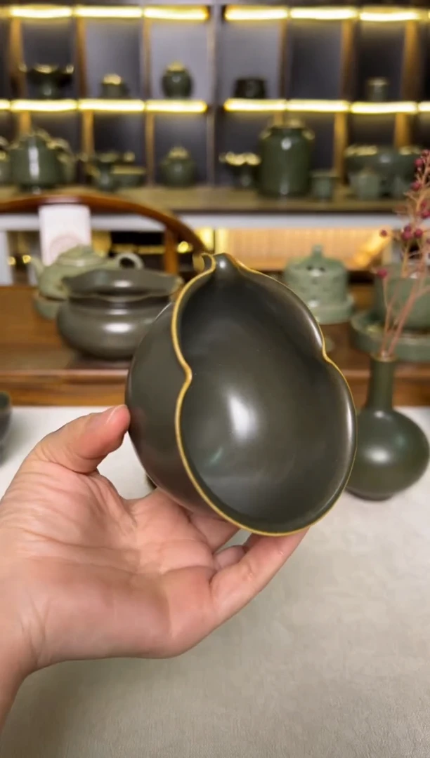 陶瓷耀州窑纯手工茶叶末釉葫芦公道杯