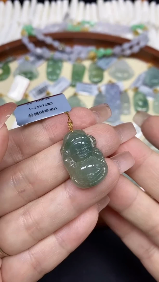 吊坠(不含链)18K金镶嵌翡翠财神18K金扣镶嵌@@CMT1347-1