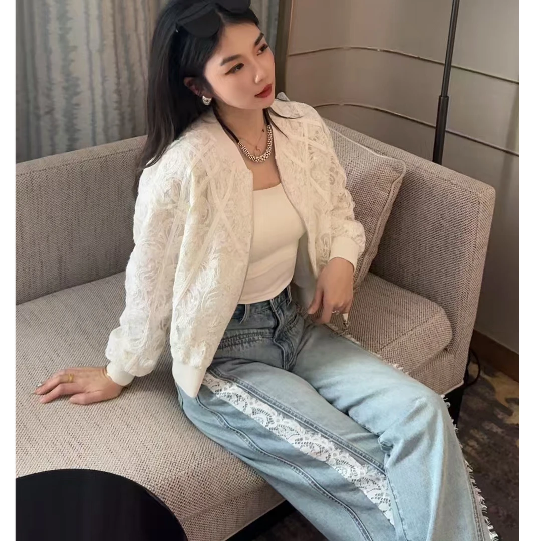 大胡子25年洋气时尚镂空花加亮片棒球服外套9123