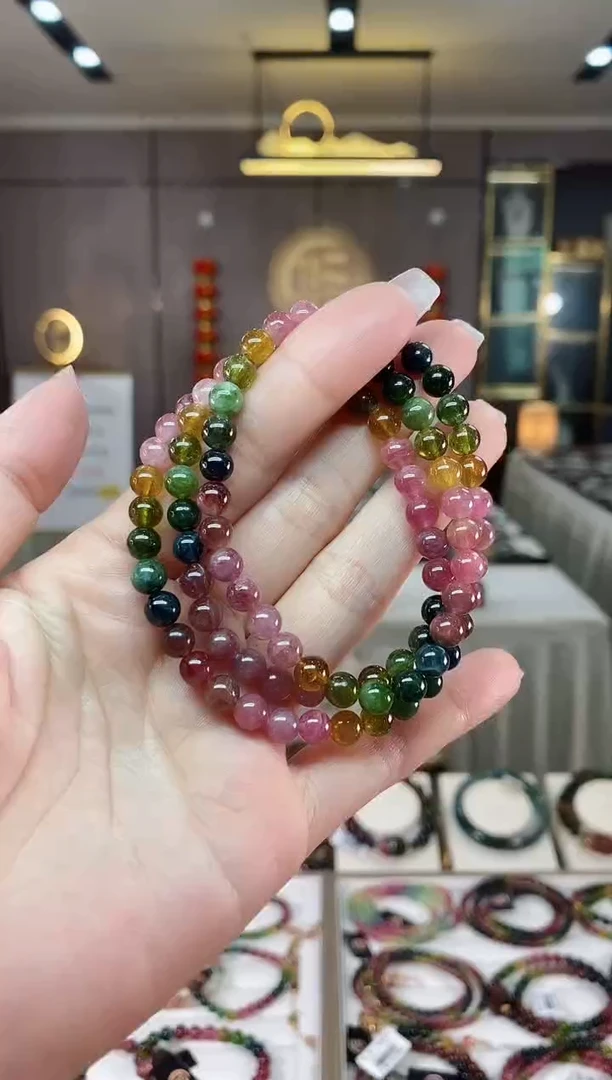 【闪购商品】碧玺三圈手串6mm+未镶嵌（多样性发一条）hon