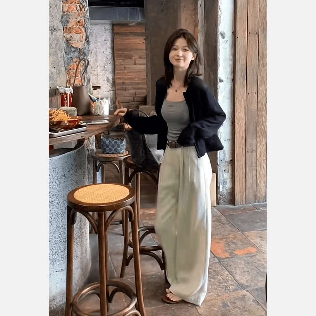 2025夏季新款韩系穿搭百搭吊带短款开衫高腰休闲裤显瘦三件套装女