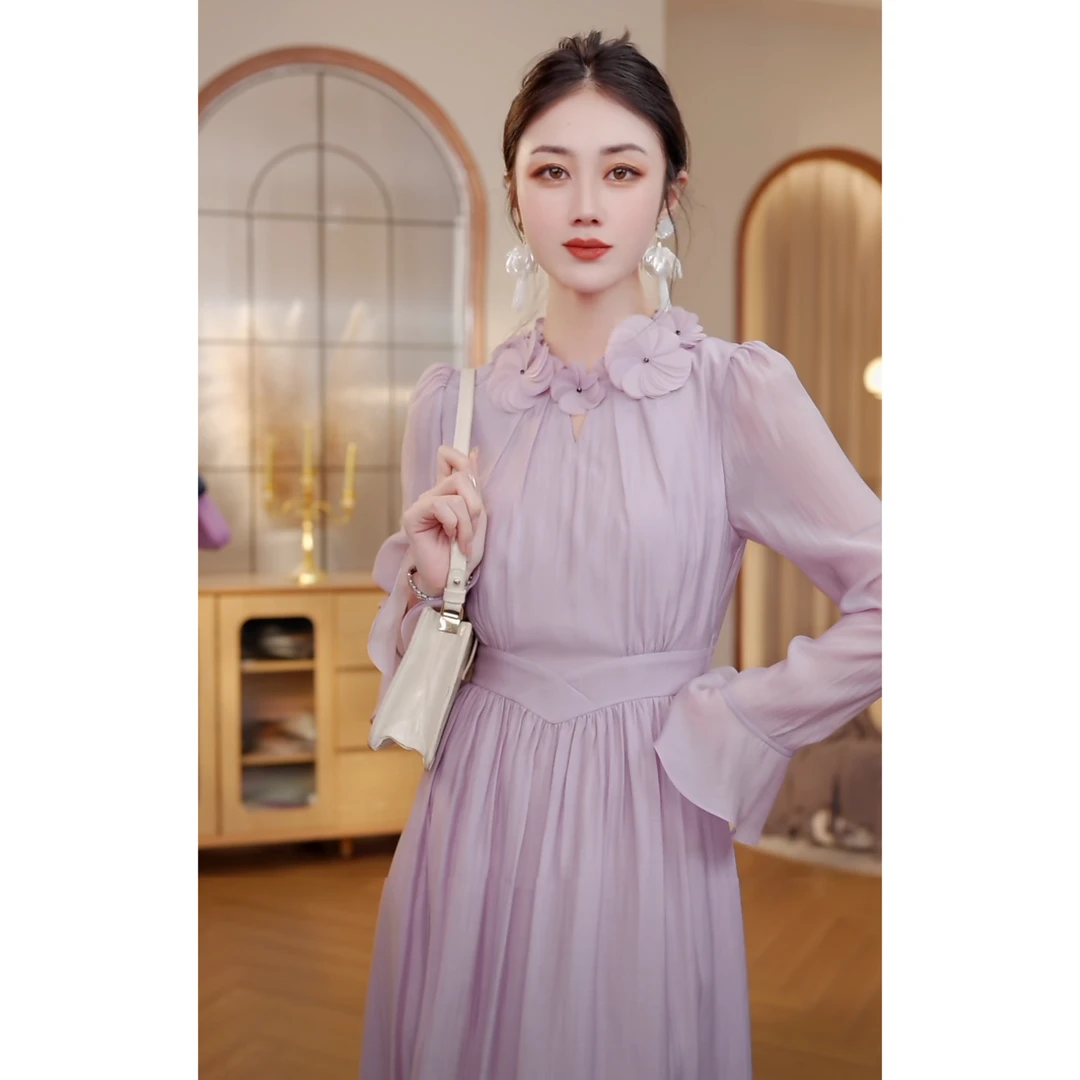 【CICI&GERTCOREL】淡香鸢尾  正肩收腰立体花连衣裙CC251L1046